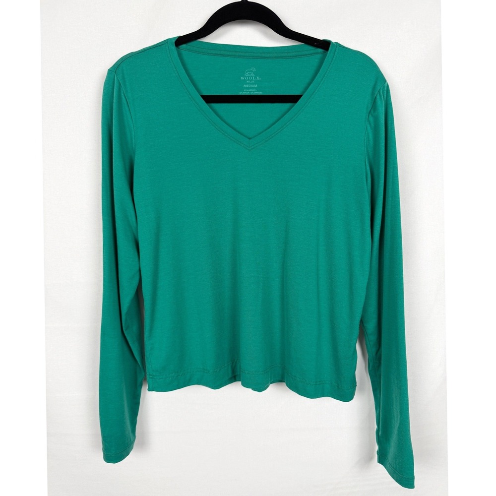 Woolx Millie V-Neck Long Sleeve Top Size Medium Merino Wool Blend Quiet Luxury